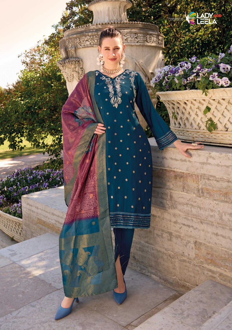 Lady Leela Tulips Vol 2  Viscose Silk Fabric Casual Wear Kurti With Pant Organza Dupatta Set