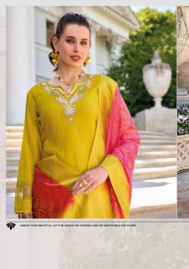 Lady Leela Tulips Vol 2  Viscose Silk Fabric Casual Wear Kurti With Pant Organza Dupatta Set