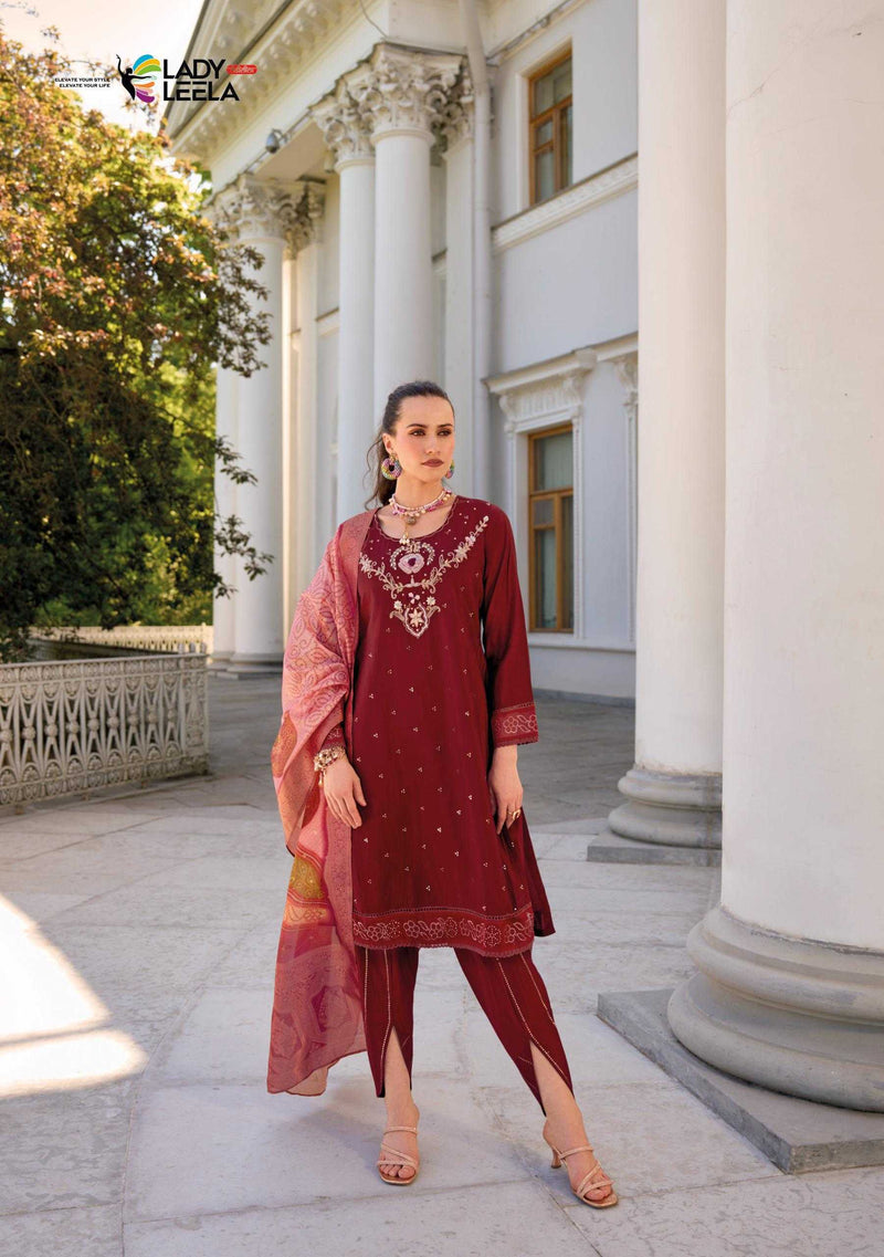 Lady Leela Tulips Vol 2  Viscose Silk Fabric Casual Wear Kurti With Pant Organza Dupatta Set