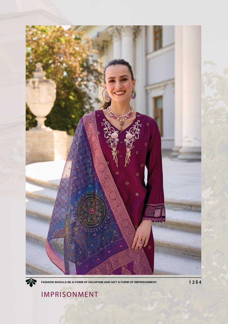 Lady Leela Tulips Vol 2  Viscose Silk Fabric Casual Wear Kurti With Pant Organza Dupatta Set