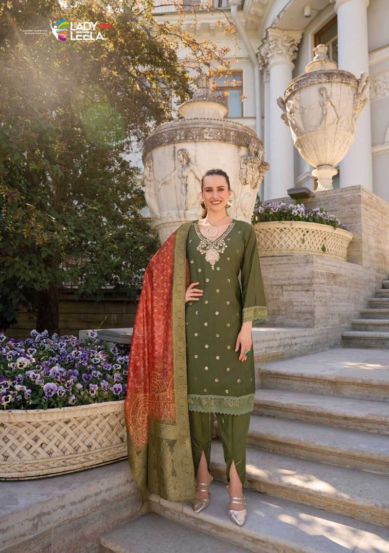 Lady Leela Tulips Vol 2  Viscose Silk Fabric Casual Wear Kurti With Pant Organza Dupatta Set