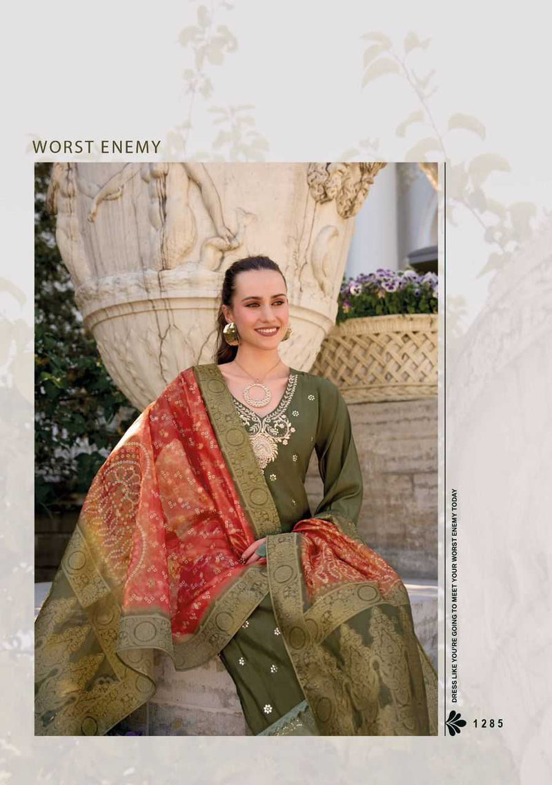Lady Leela Tulips Vol 2  Viscose Silk Fabric Casual Wear Kurti With Pant Organza Dupatta Set