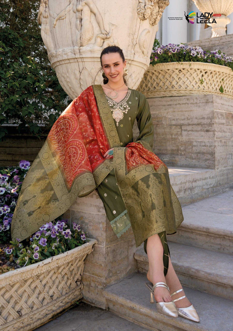 Lady Leela Tulips Vol 2  Viscose Silk Fabric Casual Wear Kurti With Pant Organza Dupatta Set