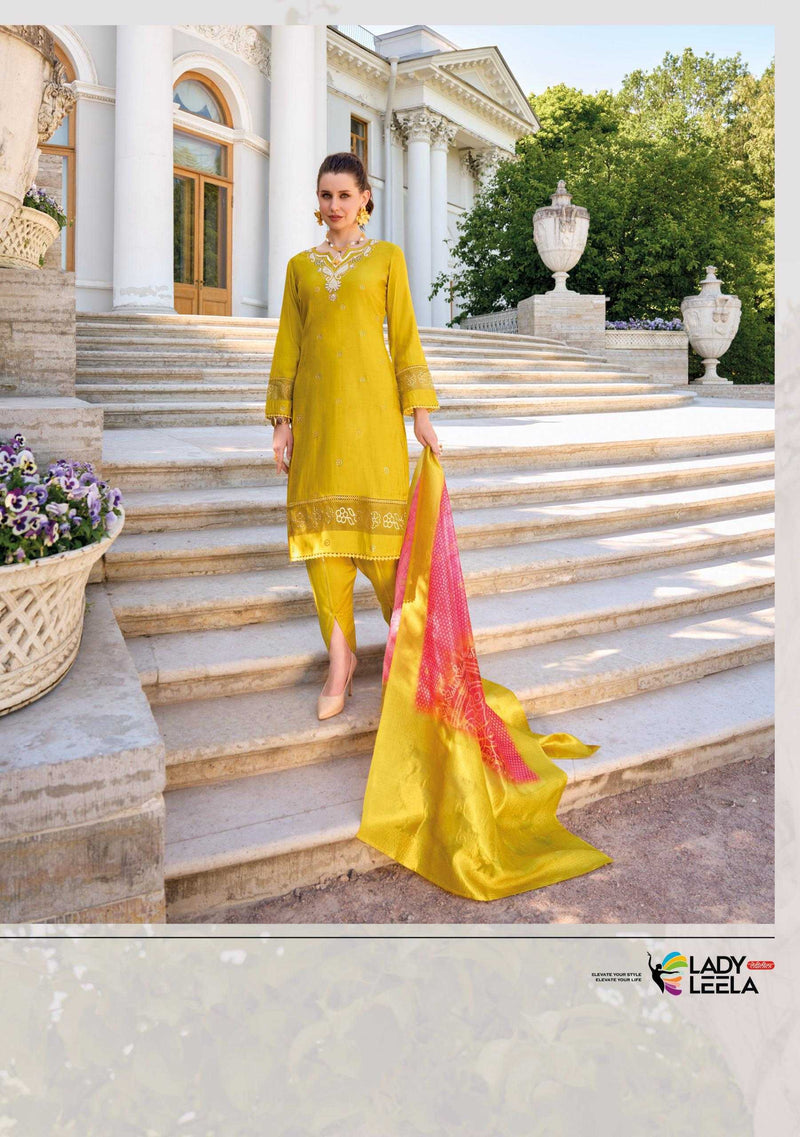 Lady Leela Tulips Vol 2  Viscose Silk Fabric Casual Wear Kurti With Pant Organza Dupatta Set