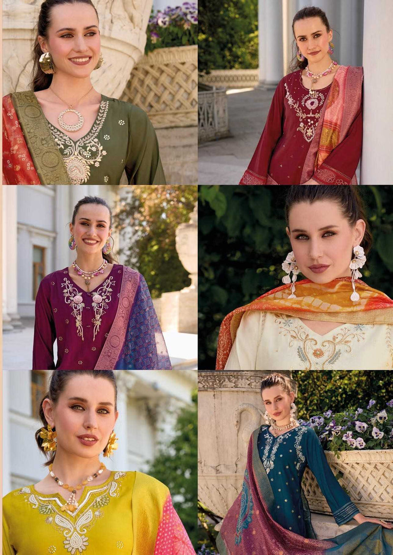 Lady Leela Tulips Vol 2  Viscose Silk Fabric Casual Wear Kurti With Pant Organza Dupatta Set