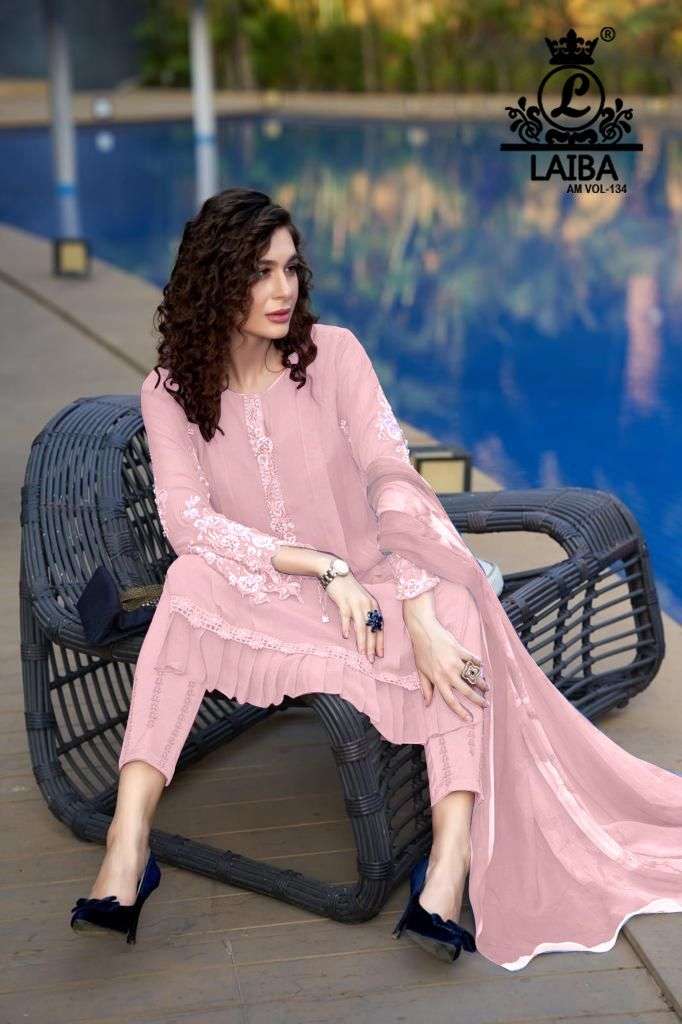 Laiba Am Vol 134 Fancy Amazing Work Pakistani Kurti With Pant And Dupatta