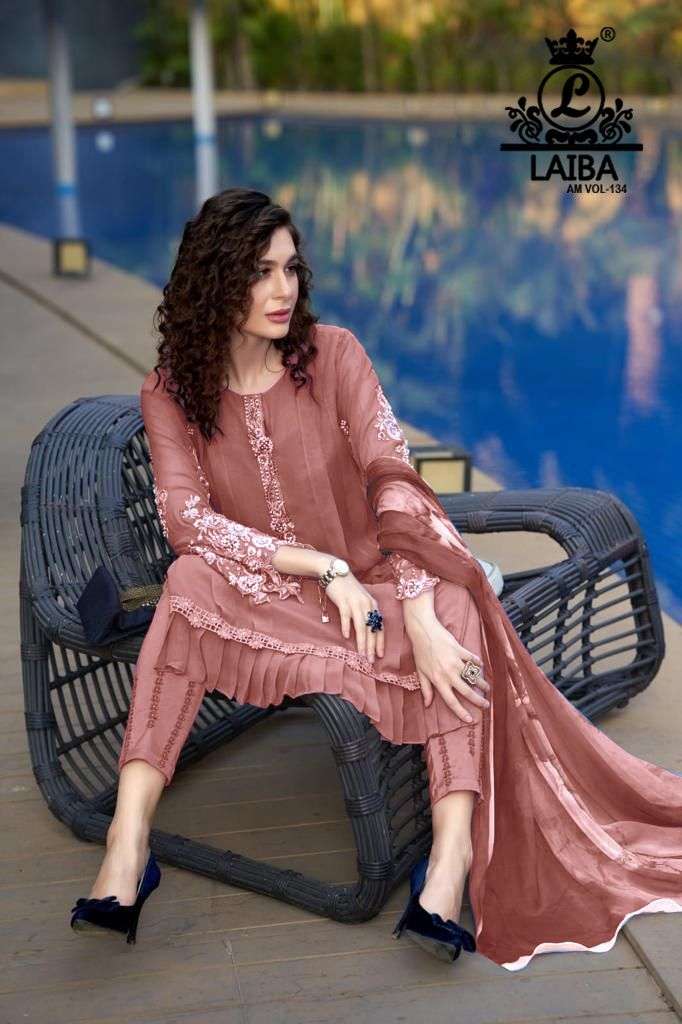 Laiba Am Vol 134 Fancy Amazing Work Pakistani Kurti With Pant And Dupatta