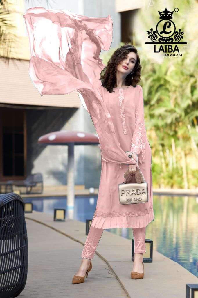 Laiba Am Vol 134 Fancy Amazing Work Pakistani Kurti With Pant And Dupatta