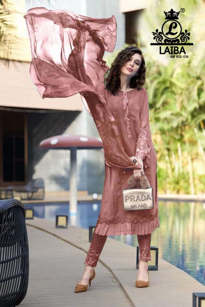 Laiba Am Vol 134 Fancy Amazing Work Pakistani Kurti With Pant And Dupatta