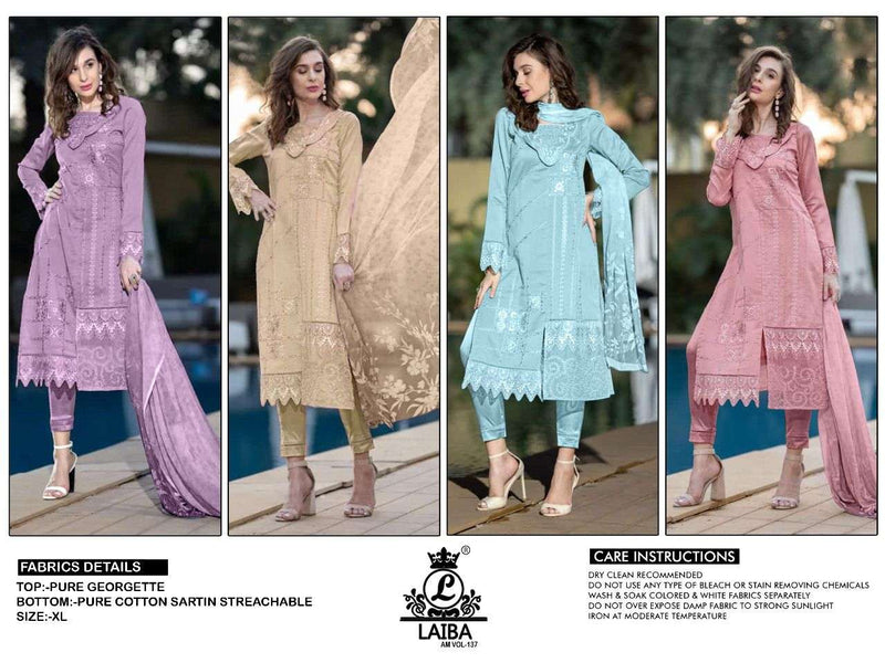 Laiba Designer Am Vol 137 Georgette Embroidery Pakistani Salwar Suit Collection