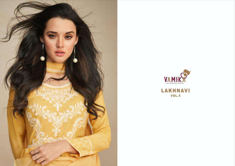 Lakhnavi Vol 5 By Vamika Readymade Rayon Top With Plazzo & Dupatta Set