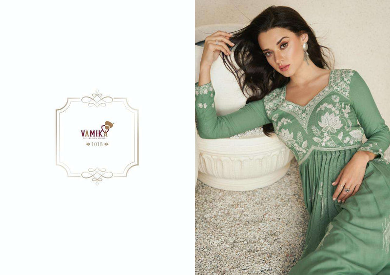 Lakhnavi Vol 5 By Vamika Readymade Rayon Top With Plazzo & Dupatta Set