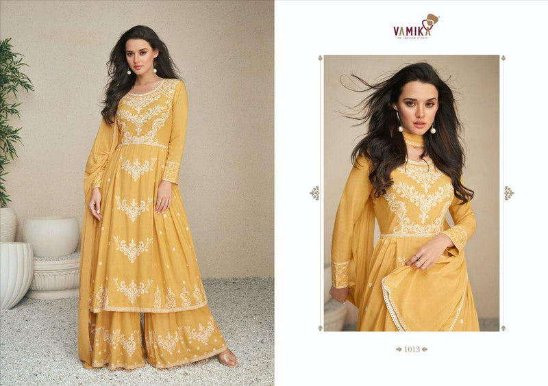 Lakhnavi Vol 5 By Vamika Readymade Rayon Top With Plazzo & Dupatta Set