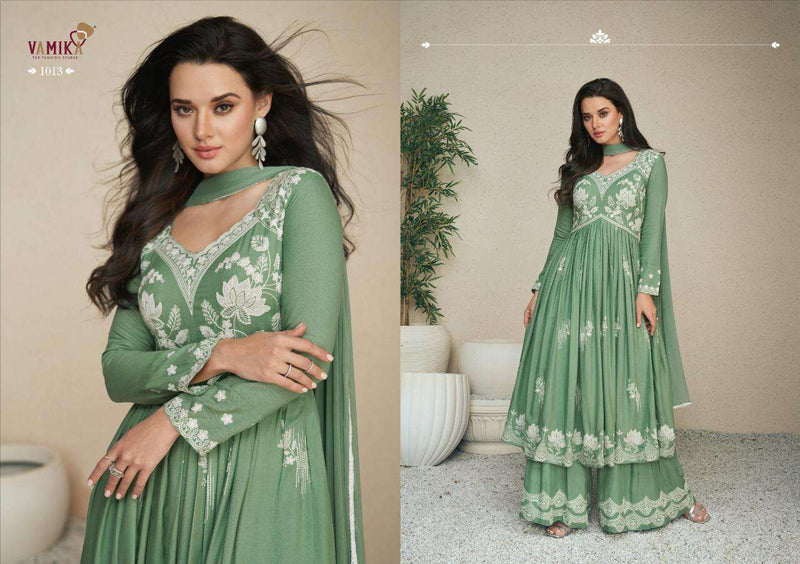 Lakhnavi Vol 5 By Vamika Readymade Rayon Top With Plazzo & Dupatta Set