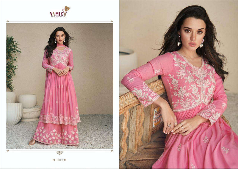 Lakhnavi Vol 5 By Vamika Readymade Rayon Top With Plazzo & Dupatta Set