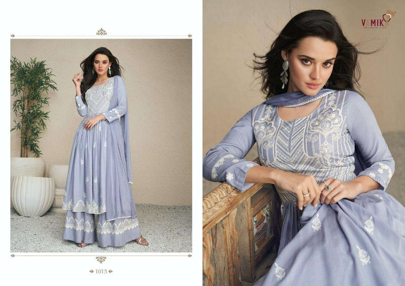 Lakhnavi Vol 5 By Vamika Readymade Rayon Top With Plazzo & Dupatta Set