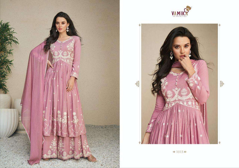 Lakhnavi Vol 5 By Vamika Readymade Rayon Top With Plazzo & Dupatta Set