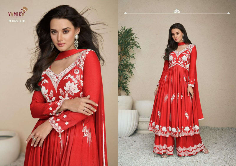 Lakhnavi Vol 5 Premium By Vamika Amazing Thread Work Readymade Plazzo Style Ladies Suits