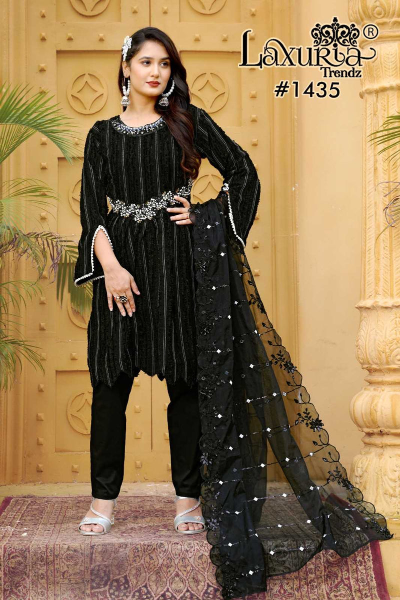 Laxuria Trendz 1435 Feathered Bsy Fancy Party Wear Top Pant Collection
