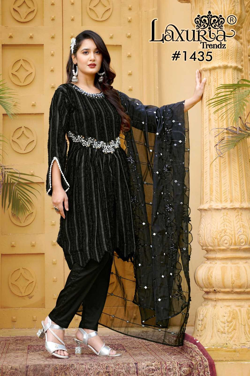 Laxuria Trendz 1435 Feathered Bsy Fancy Party Wear Top Pant Collection