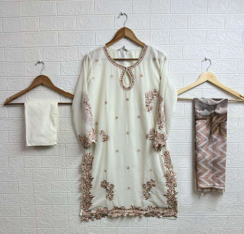 Luxuria Trendz D No 1346 Fox Georgette Glamours Looking Kurti Paired With Bottom & Digital Print Duptta