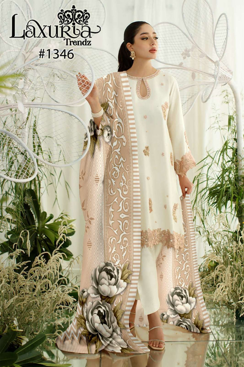 Luxuria Trendz D No 1346 Fox Georgette Glamours Looking Kurti Paired With Bottom & Digital Print Duptta