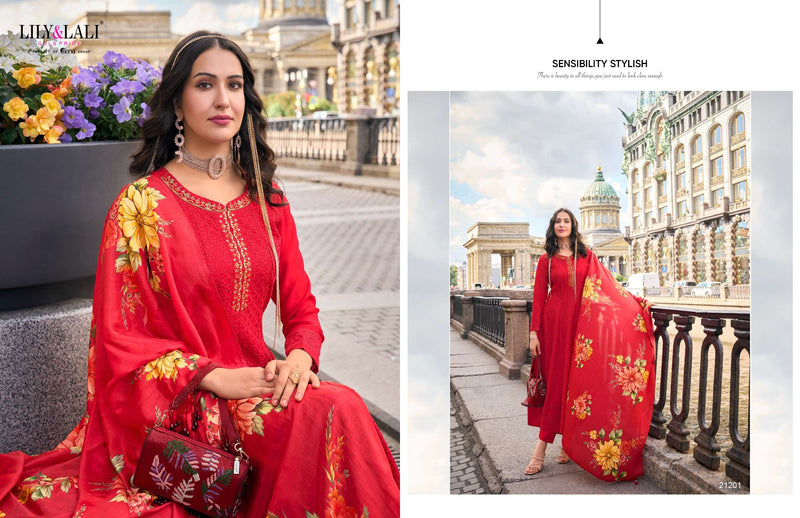 Lily And Lali Alamzeb Silk Anarkali Pattern Kurti Pant Dupatta Set