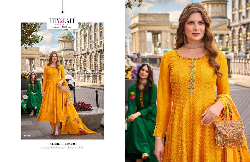 Lily And Lali Alamzeb Silk Anarkali Pattern Kurti Pant Dupatta Set