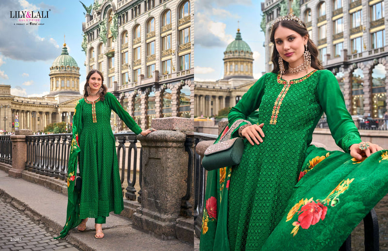 Lily And Lali Alamzeb Silk Anarkali Pattern Kurti Pant Dupatta Set