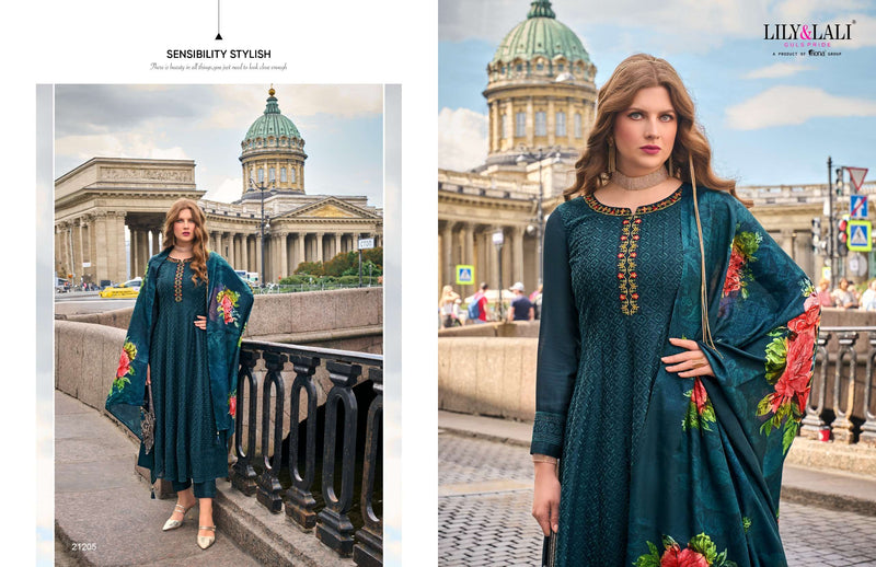 Lily And Lali Alamzeb Silk Anarkali Pattern Kurti Pant Dupatta Set