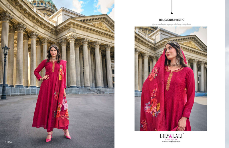 Lily And Lali Alamzeb Silk Anarkali Pattern Kurti Pant Dupatta Set