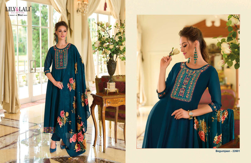 Lily And Lali Begumjaan Silk Embroidery Anarkali Style Designer Dress