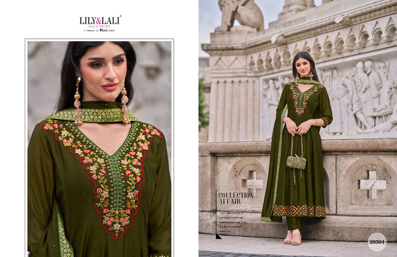 Lily And Lali Bibbojaan Silk Embroidery Designer Anarkali Style Kurti Pant Dupatta Set