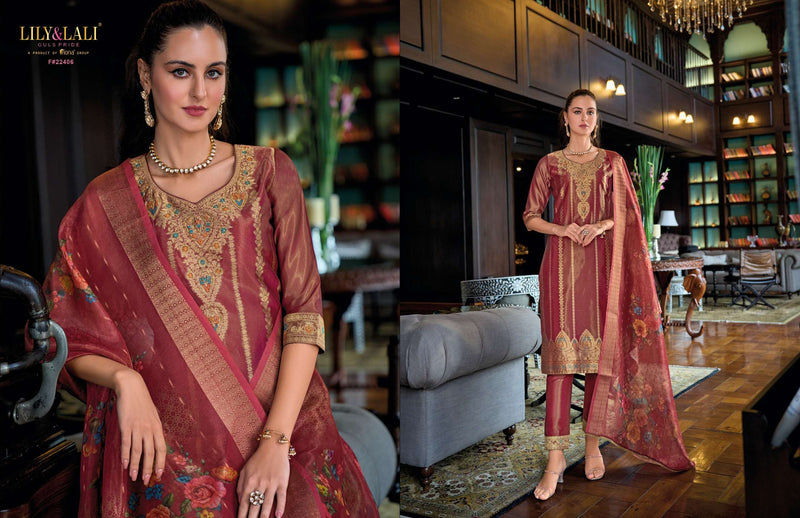 Lily And Lali Faridan Silk Jacquard Designer Wedding Wear Kurti Pant Dupatta Set