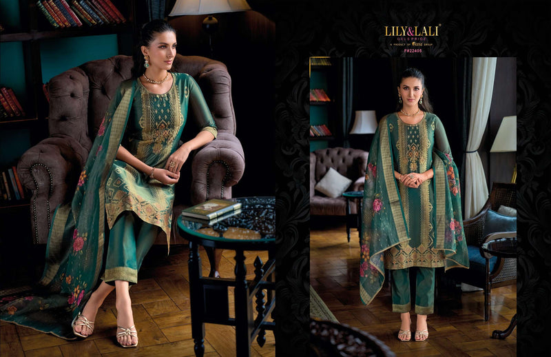 Lily And Lali Faridan Silk Jacquard Designer Wedding Wear Kurti Pant Dupatta Set