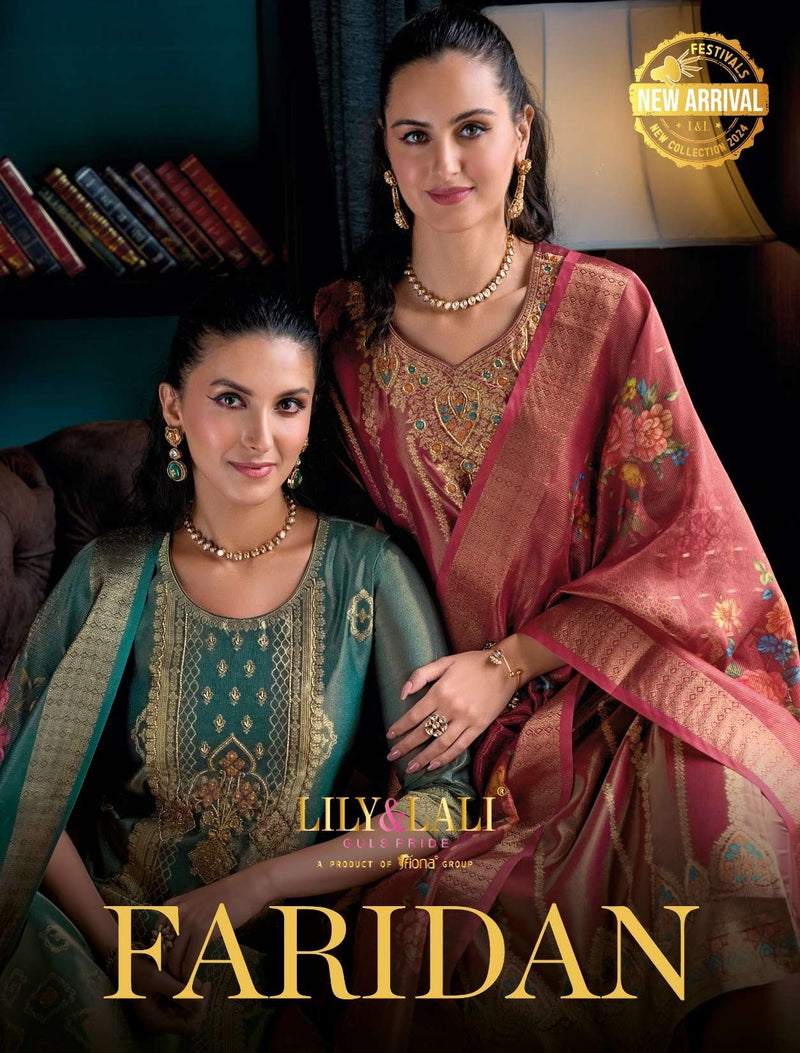 Lily And Lali Faridan Silk Jacquard Designer Wedding Wear Kurti Pant Dupatta Set