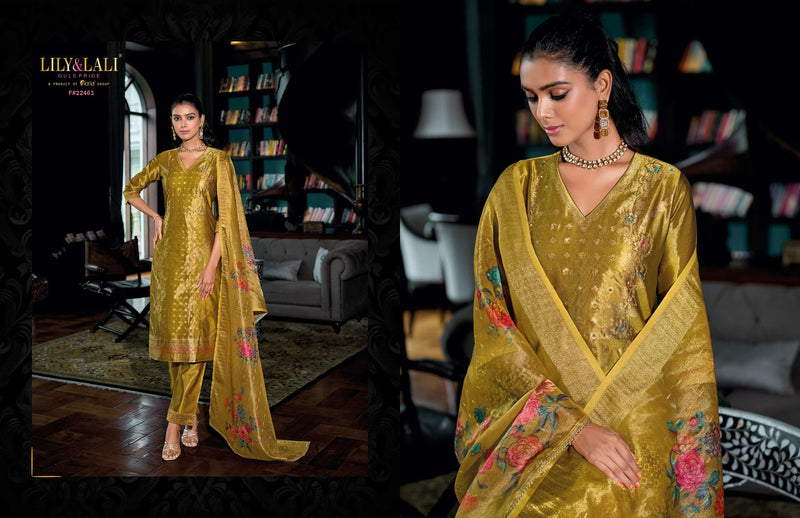 Lily And Lali Faridan Silk Jacquard Designer Wedding Wear Kurti Pant Dupatta Set