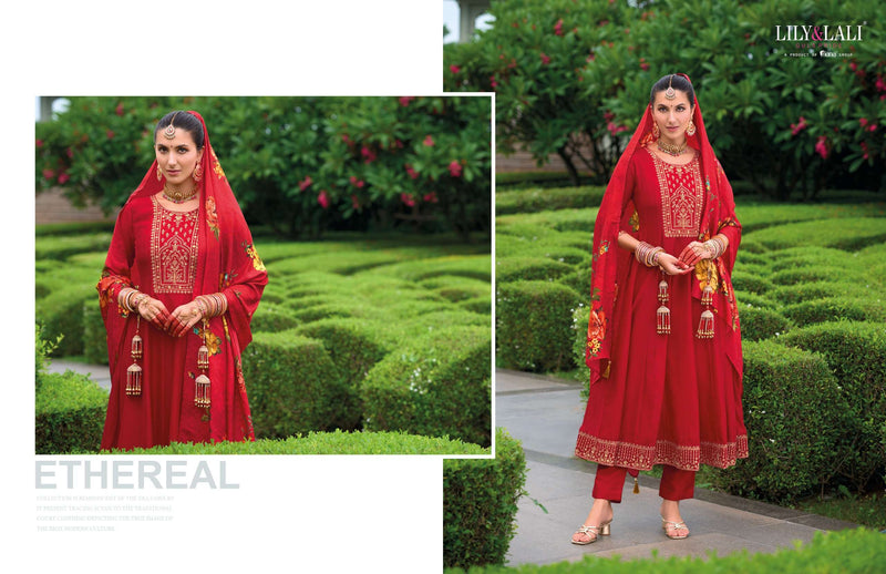 Lily And Lali Karwa Anarkali Style Silk Embroidery Festiv Wear Dress