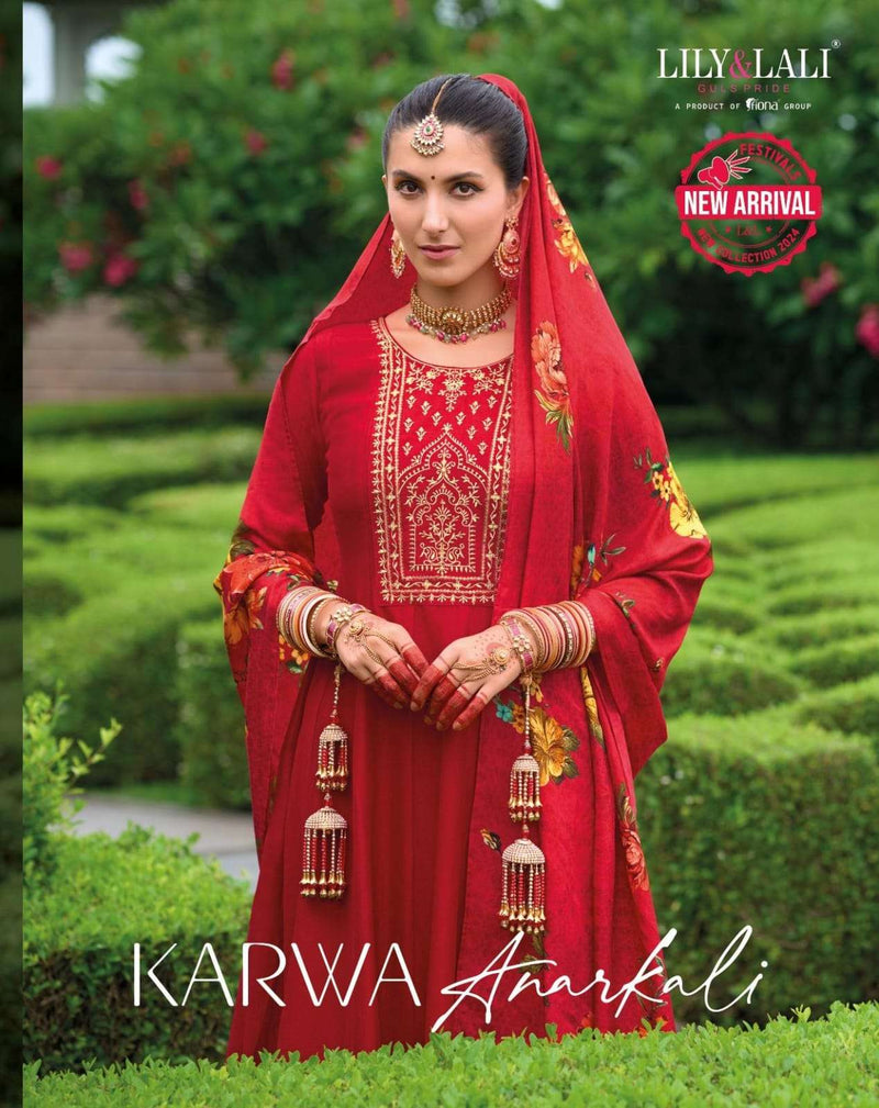 Lily And Lali Karwa Anarkali Style Silk Embroidery Festiv Wear Dress