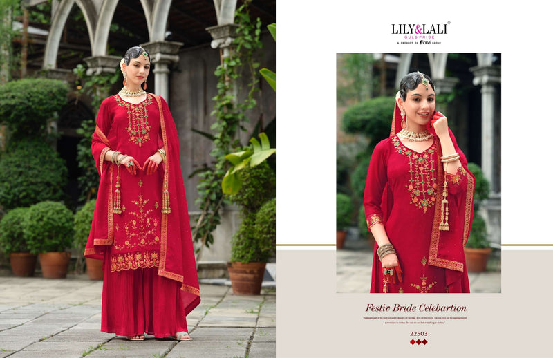 Lily And Lali Karwa Special Vol 2 Viscose Silk Designer Kurti Pant Dupatta Set