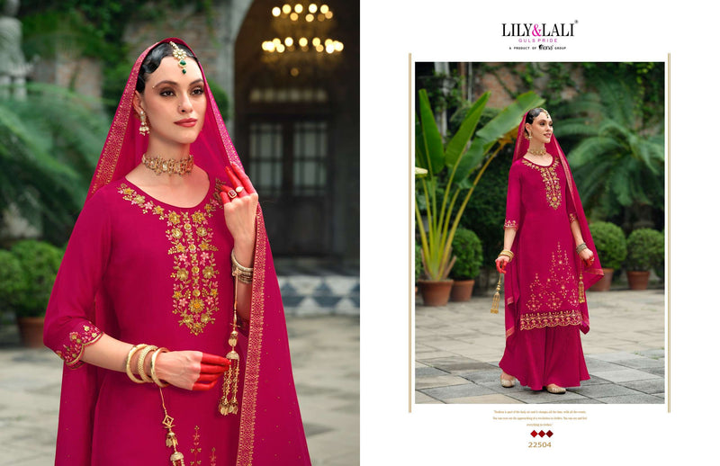 Lily And Lali Karwa Special Vol 2 Viscose Silk Designer Kurti Pant Dupatta Set
