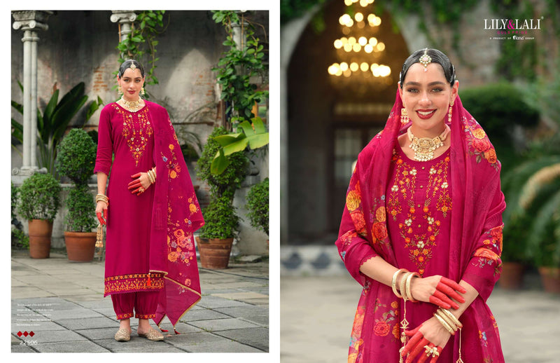 Lily And Lali Karwa Special Vol 2 Viscose Silk Designer Kurti Pant Dupatta Set