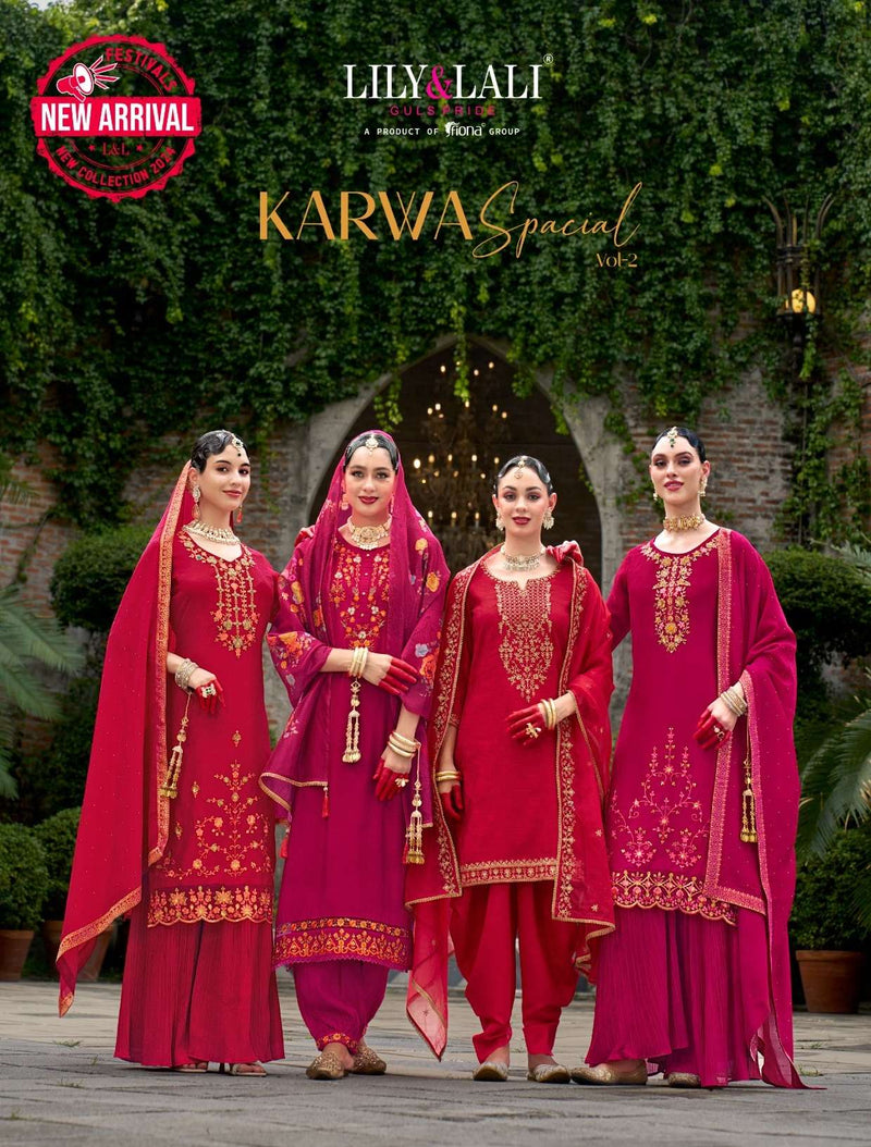 Lily And Lali Karwa Special Vol 2 Viscose Silk Designer Kurti Pant Dupatta Set