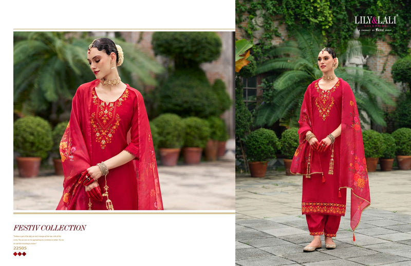 Lily And Lali Karwa Special Vol 2 Viscose Silk Designer Kurti Pant Dupatta Set