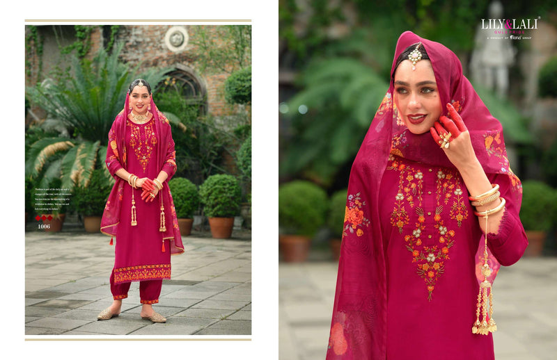 Lily And Lali Karwa Special Vol 2 Viscose Silk Designer Kurti Pant Dupatta Set