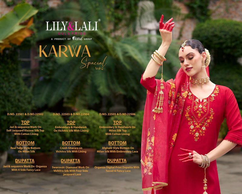 Lily And Lali Karwa Special Vol 2 Viscose Silk Designer Kurti Pant Dupatta Set