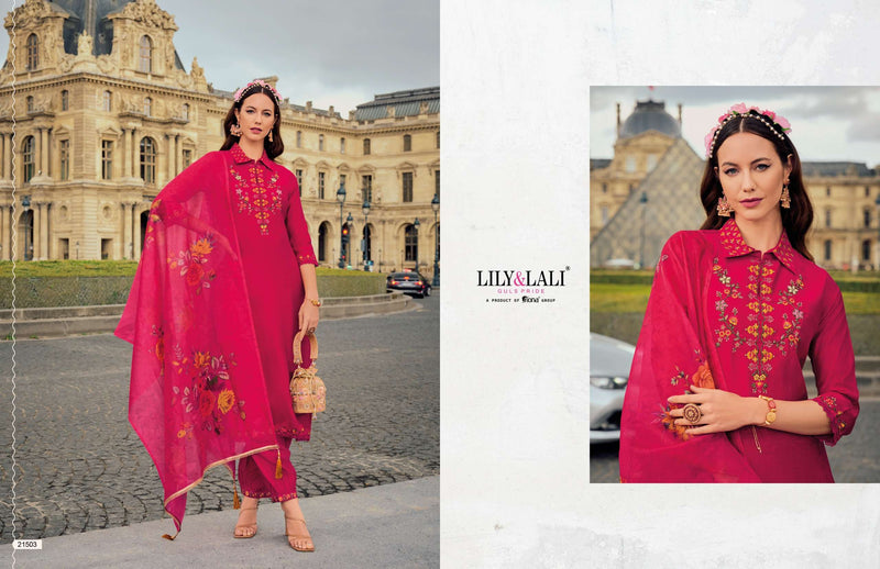 Lily And Lali Khwaish Viscose Silk Kurti Afghani Style Bottom Organza Dupatta Set
