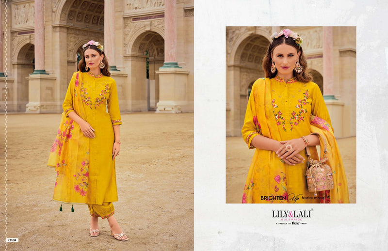 Lily And Lali Khwaish Viscose Silk Kurti Afghani Style Bottom Organza Dupatta Set