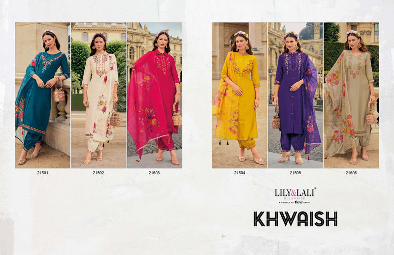 Lily And Lali Khwaish Viscose Silk Kurti Afghani Style Bottom Organza Dupatta Set
