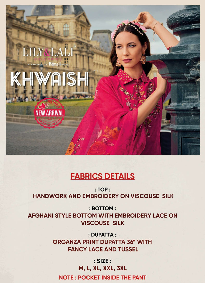 Lily And Lali Khwaish Viscose Silk Kurti Afghani Style Bottom Organza Dupatta Set